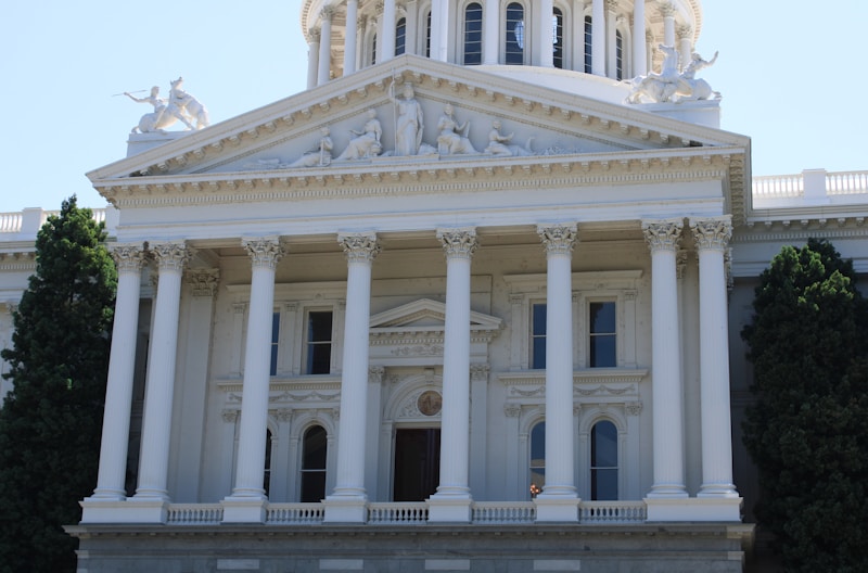 Columns and pediment of a state capitol building